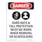 Signmission OSHA Danger Sign, Hard Hats And Fall Protection, 10in X 7in Decal, 7" W, 10" H, Portrait OS-DS-D-710-V-1297 - alternate 1
